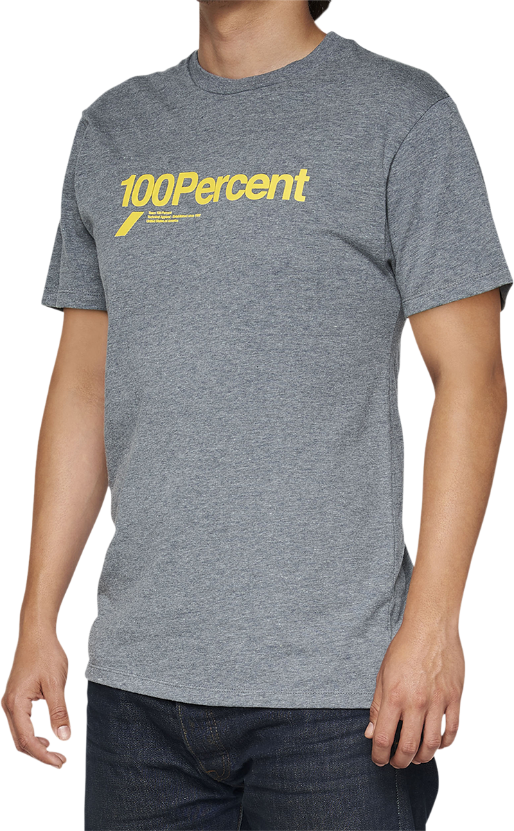 Heather gray Bill's Exhausts 100% Bilto T-Shirt in small showing front view with logo and casual fit.