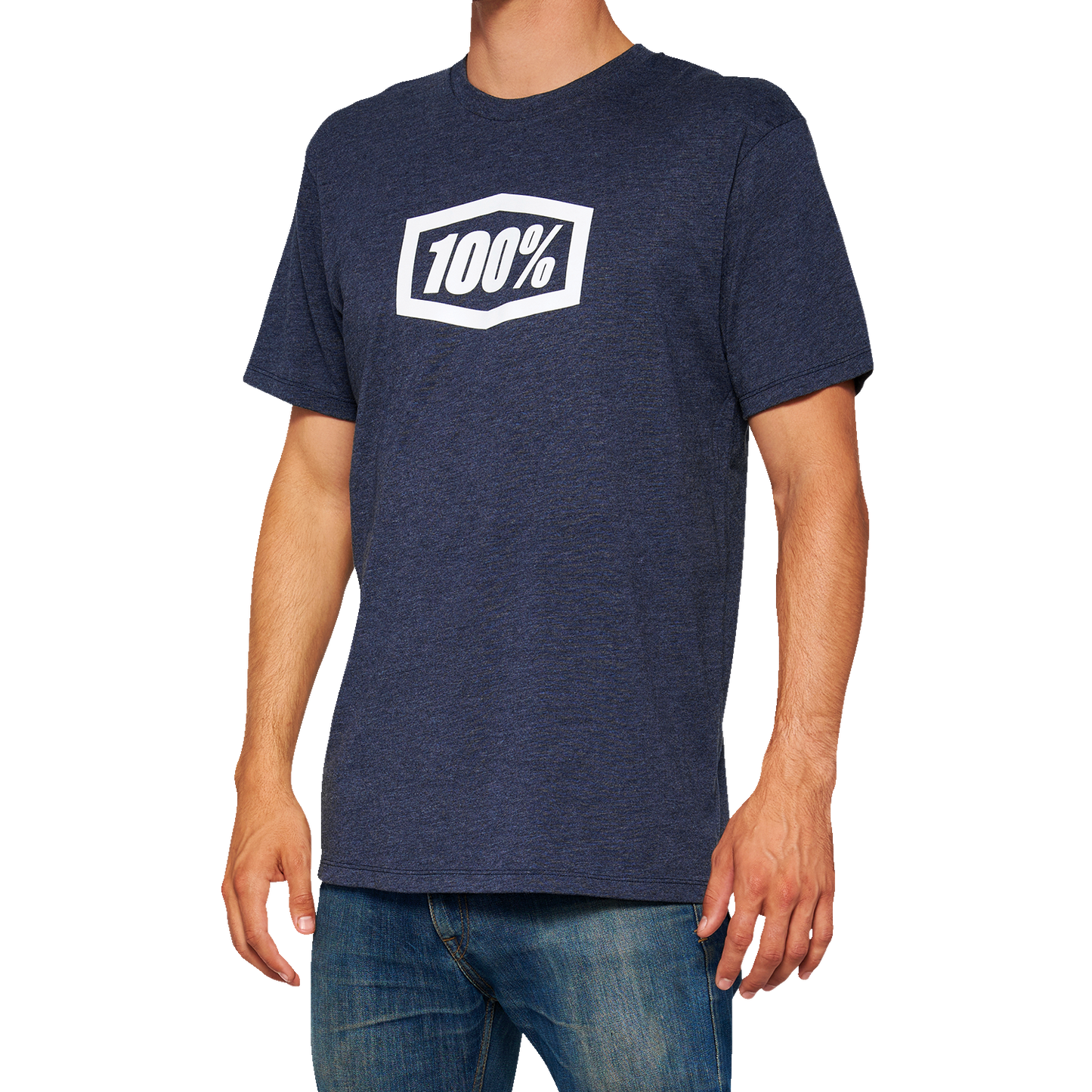 Navy 100% Icon T-Shirt by Bill's Exhausts, medium size, casual cotton tee with printed logo design on front.