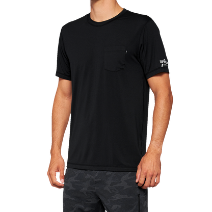 Black 100% Mission Athletic T-Shirt in 2XL by Bill's Exhausts, shown laid flat with crew neckline and short sleeves.