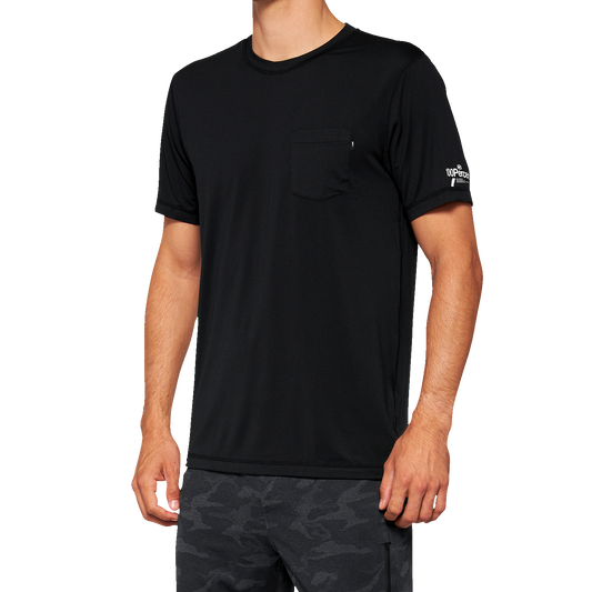 Black 100% Mission Athletic T-Shirt in 2XL by Bill's Exhausts, shown laid flat with crew neckline and short sleeves.