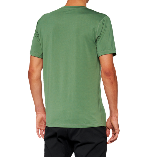 Bill's Exhausts 100% Mission Athletic T-Shirt in olive, large size, casual men's T-shirt with logo design.
