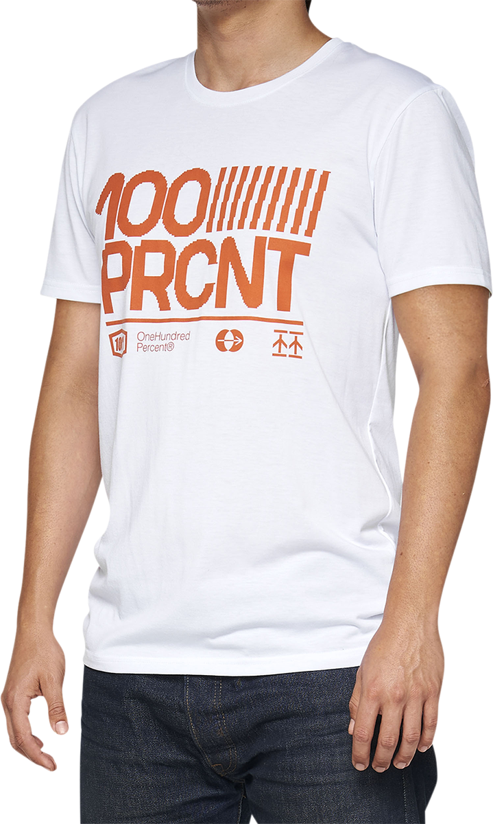 White 100% Tech Surman T-Shirt in XL by Bill's Exhausts, showcasing the front view with logo and fabric texture.