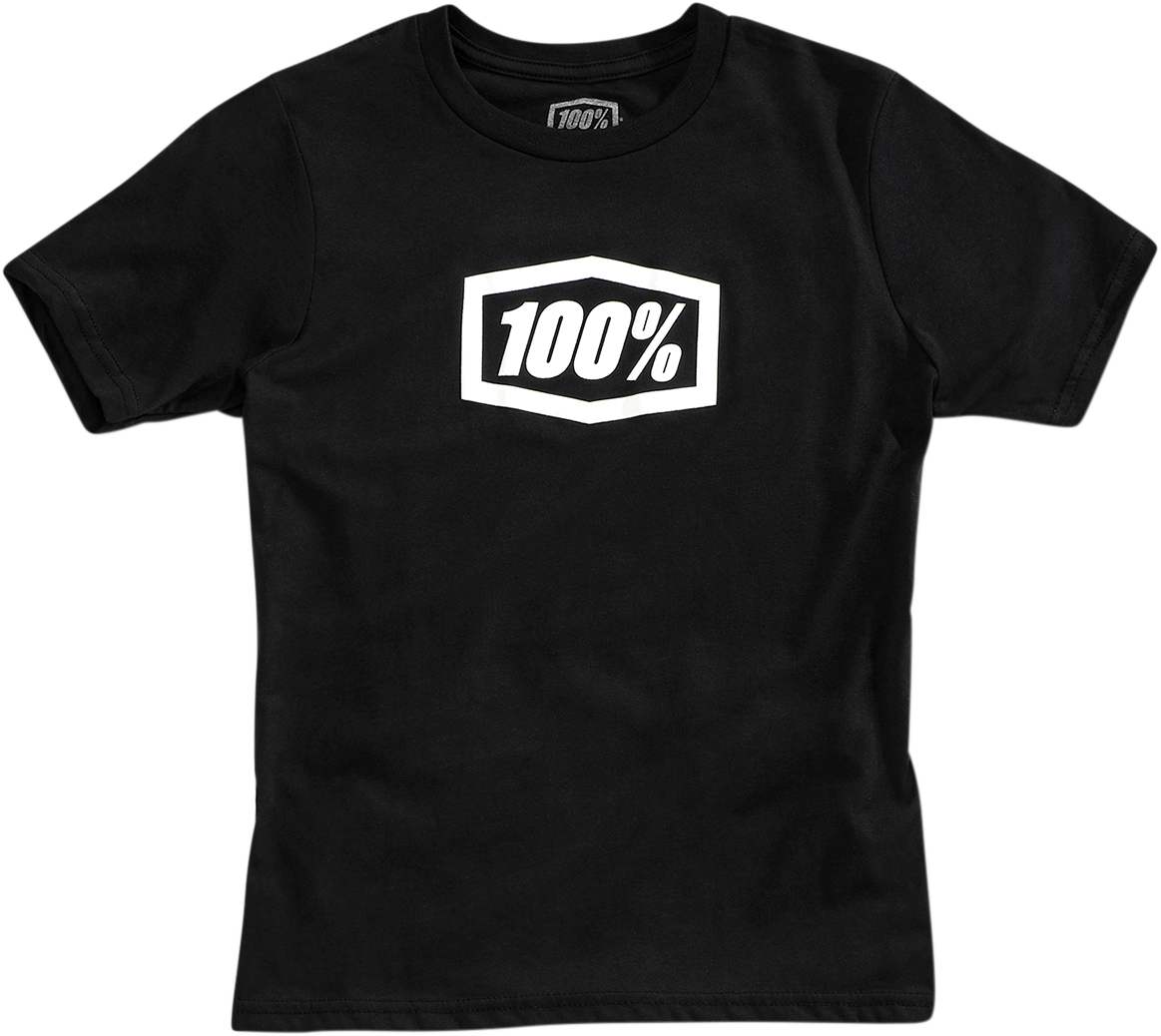 Black 100% Youth Icon T-Shirt by Bill's Exhausts, small size, casual cotton T-shirt with graphic design.
