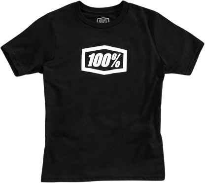 Black 100% Youth Icon T-Shirt by Bill's Exhausts, small size, casual cotton T-shirt with graphic design.