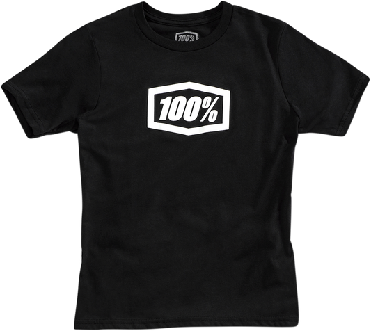 Black 100% Youth Icon T-Shirt by Bill's Exhausts, small size, casual cotton T-shirt with graphic design.