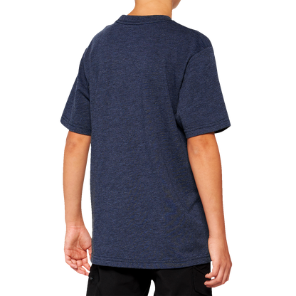 Navy 100% Youth Icon T-Shirt by Bill's Exhausts in small size, featuring the brand's logo and graphic design.