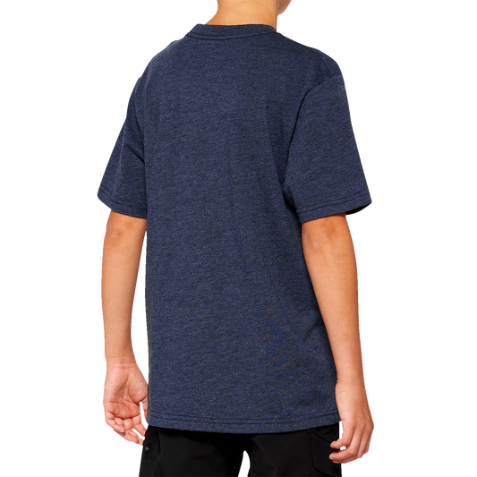 Navy 100% Youth Icon T-Shirt by Bill's Exhausts in small size, featuring the brand's logo and graphic design.