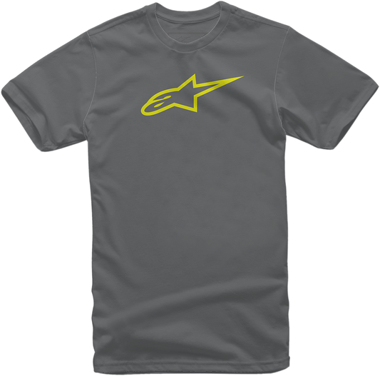 Alpinestars Ageless T-Shirt in charcoal and Hi-Vis yellow, 2XL, featuring the brand logo on the front, casual fit.