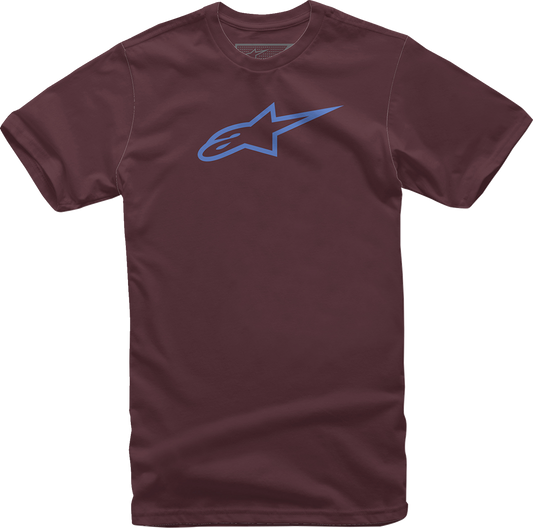 Alpinestars Ageless T-Shirt in maroon and blue, large size, casual fit, featuring the Alpinestars logo on the front.