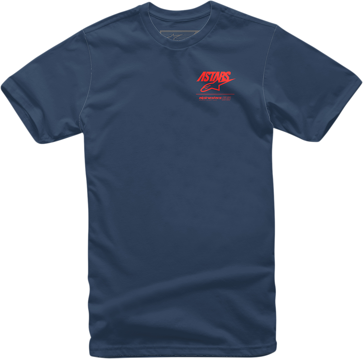 Navy ALPINESTARS Back Mix T-Shirt in Medium size, featuring the brand logo on the front and back, made of comfortable fabric.