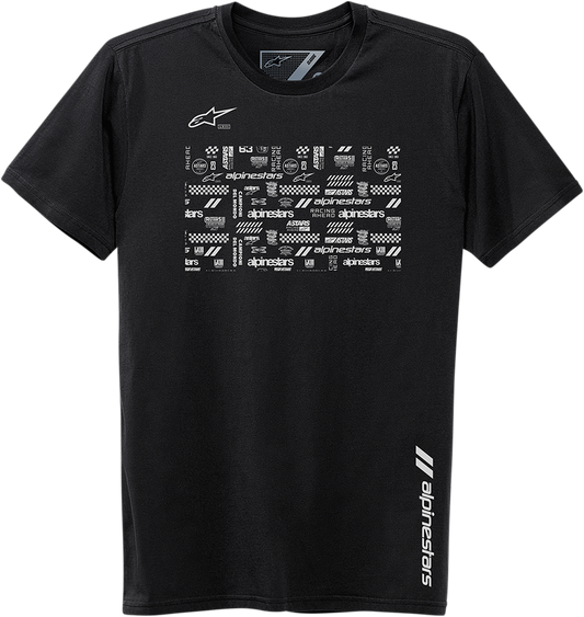 Black Alpinestars Chaotic T-Shirt in medium, featuring bold graphic design and comfortable cotton fabric.
