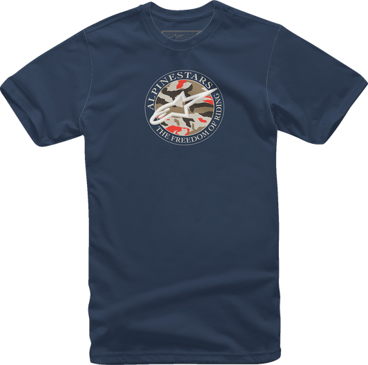 Navy ALPINESTARS Dot Camo T-Shirt in large size, casual cotton tee with camo pattern and brand logo, designed for everyday wear.
