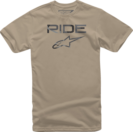 Alpinestars Ride 2.0 T-Shirt in Camo Sand, medium size, casual short-sleeve T-shirt with Alpinestars logo, by Bill's Exhausts.