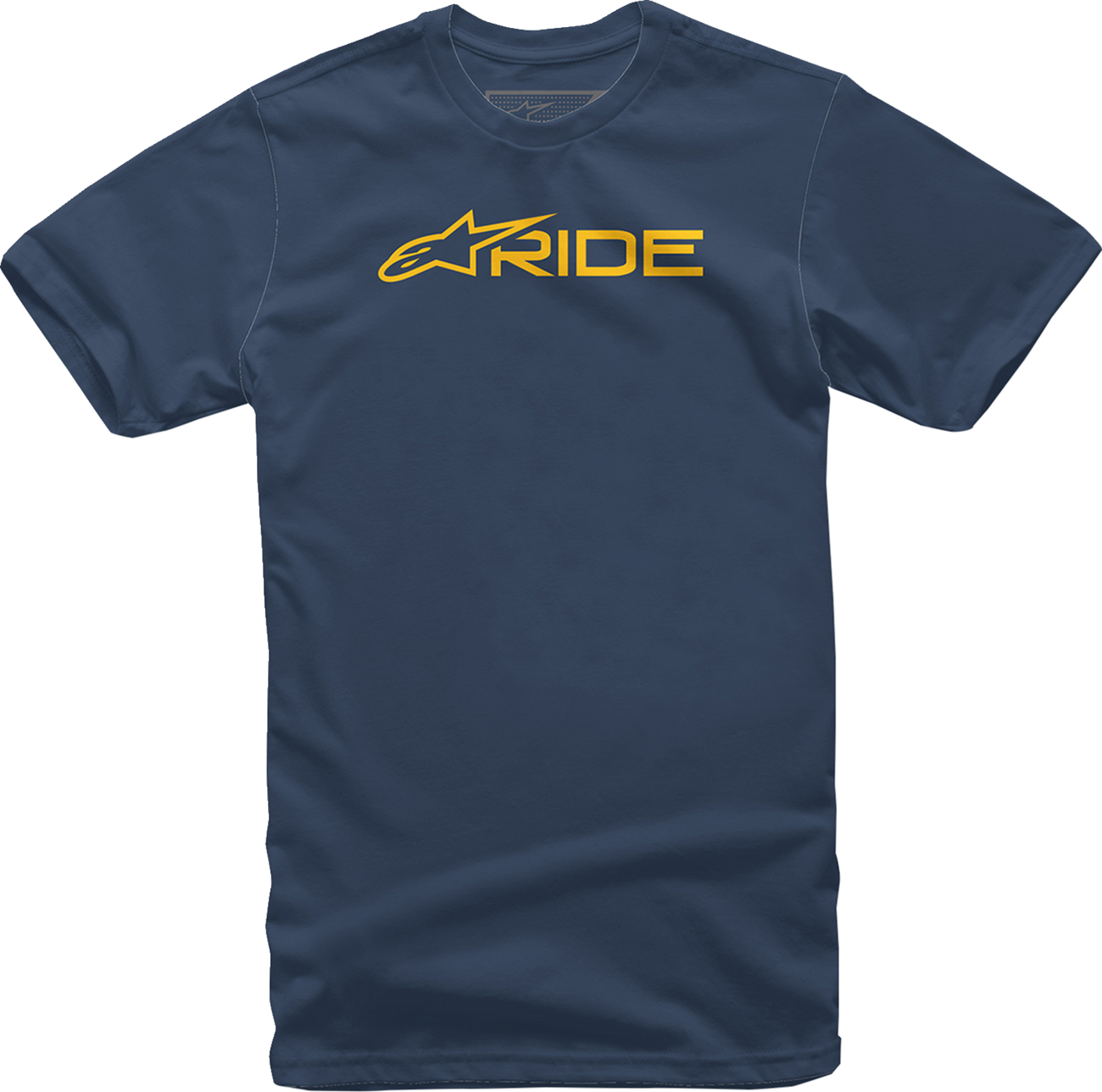 Alpinestars Ride 3.0 T-Shirt in navy and gold, medium size, featuring bold brand logo and sporty design.