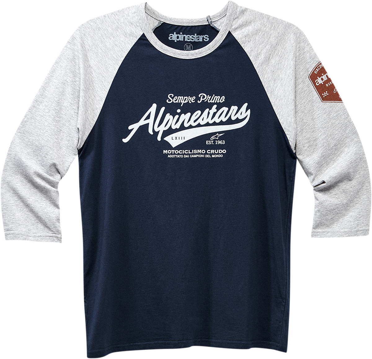Alpinestars Script T-Shirt in Heather Gray and Navy, large size, casual cotton tee with brand logo print, from Bill's Exhausts.