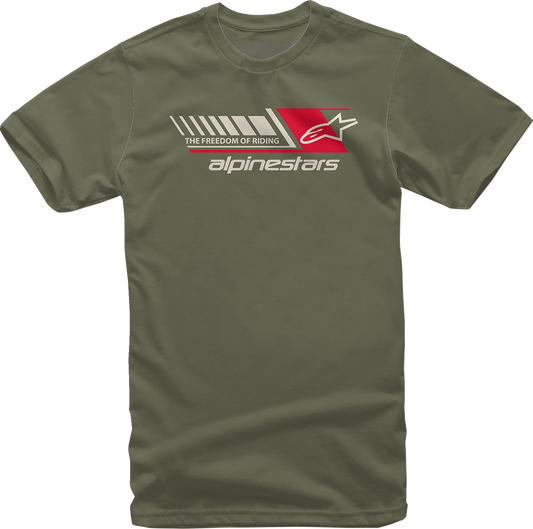 Alpinestars Solitaire T-Shirt in military green, XL size, featuring a bold logo design on the front, made by Bill's Exhausts.