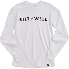 White BILTWELL Futura long-sleeve T-shirt in Small size, featuring a comfortable fit and stylish design by Bill's Exhausts.