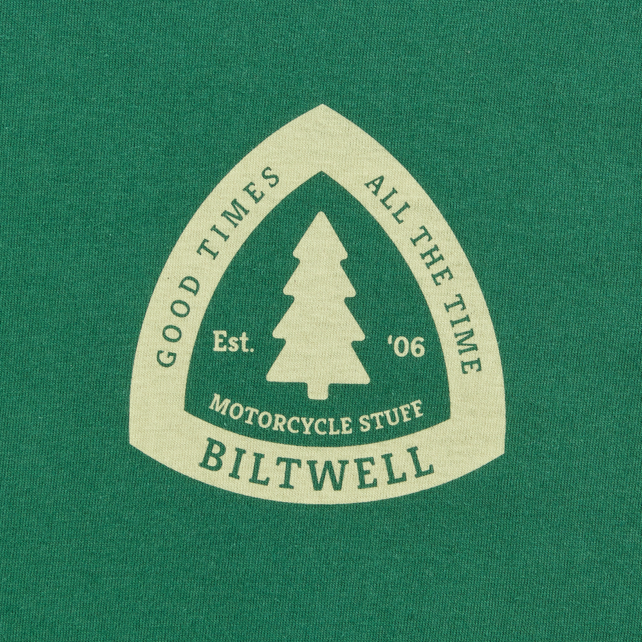 Olive BILTWELL Good Times T-Shirt in small size, featuring a classic crewneck design and printed logo on the front.