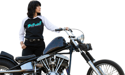 Black and white BILTWELL Women's 1985 Raglan T-Shirt, medium size, featuring classic sporty design and BILTWELL branding.