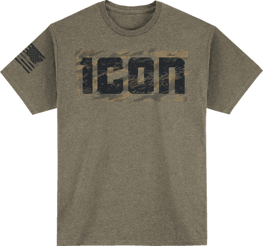 Bill's Exhausts ICON Tiger's Blood T-Shirt in Heather Olive, small size, featuring bold tiger graphic and stylish design.