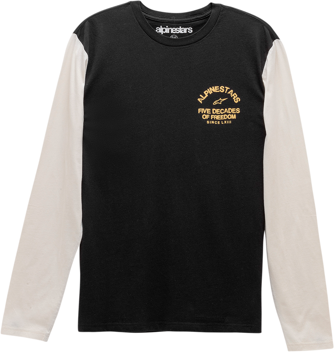 Black Alpinestars Decades long-sleeve T-shirt in medium size, featuring the brand logo, on a plain background.
