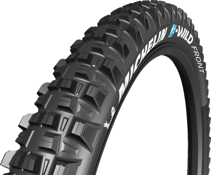 Michelin E-Wild front mountain bike tire, 27.5 x 2.60 (66-584), with tread pattern suitable for trail riding.