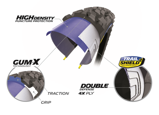Michelin Force AM2 Competition Tire 29x2.40 (61-622) with tread pattern, mounted on the wheel for mountain biking or racing.