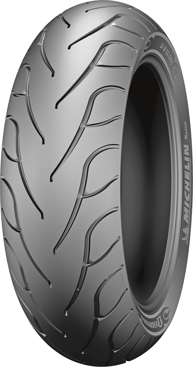 Rear Michelin Commander II tire for motorcycle 150/80B16 77H, showing tread pattern and sidewall details.