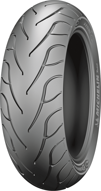 Rear Michelin Commander II tire for motorcycle 150/80B16 77H, showing tread pattern and sidewall details.