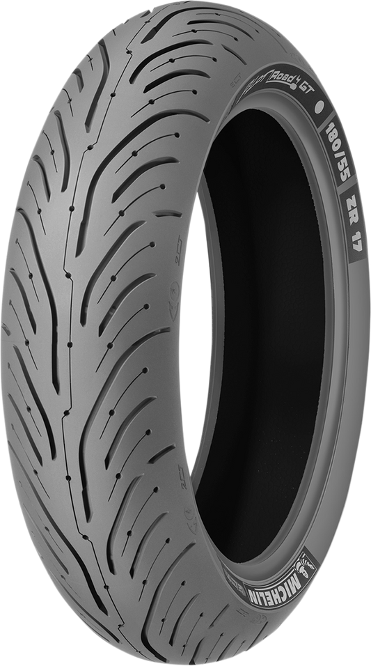 Michelin Pilot Road 4 GT rear motorcycle tire 180/55ZR17 (73W) with tread pattern, displayed on a neutral background.