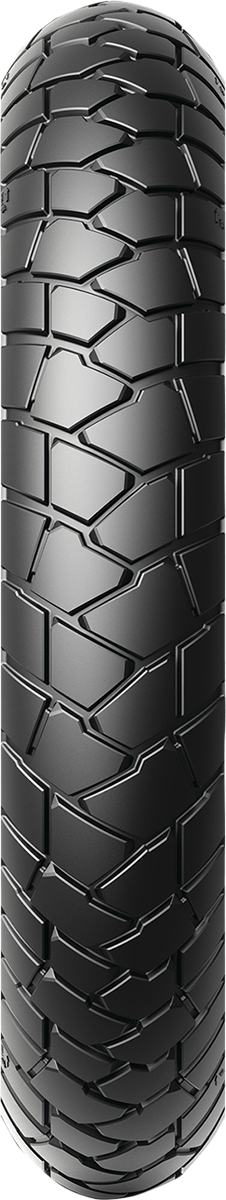 Michelin Scorcher Adventure front motorcycle tire 120/70R19 with 60V load rating, featuring deep tread pattern for off-road and on-road use