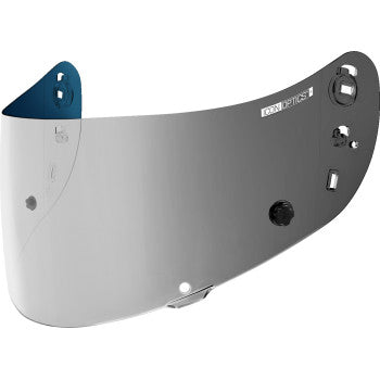 Bill's Exhausts ICON Tracshield™ for Airframe Pro, Airform, and Airmada helmets in Warboy Chrome, showcasing sleek chromed design.