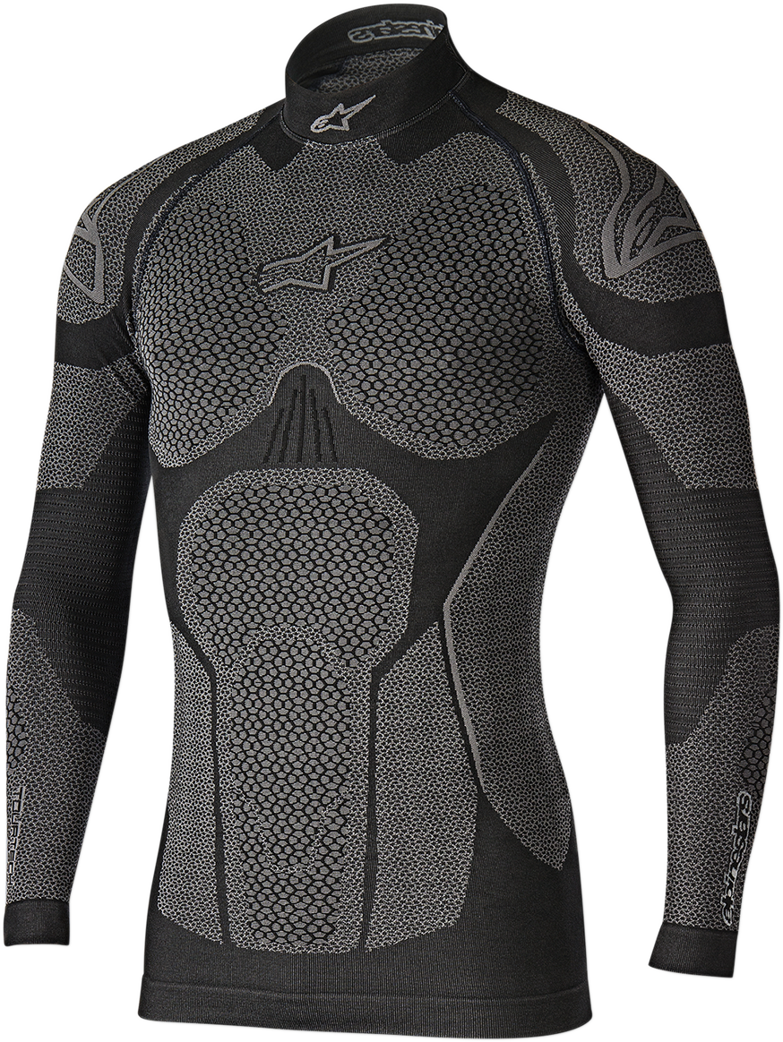 Alpinestars Ride Tech winter long sleeve underwear top in black and gray, designed for cold weather, size M/L.