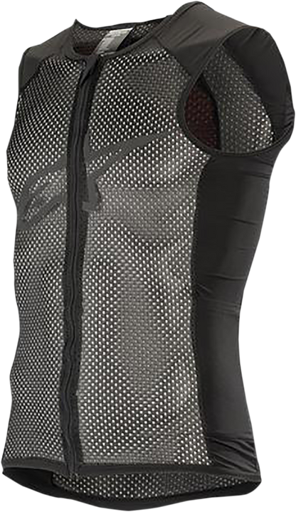 Alpinestars Paragon Plus vest in black and white, XS size, featuring padded protection and adjustable straps for motorcycle riding.