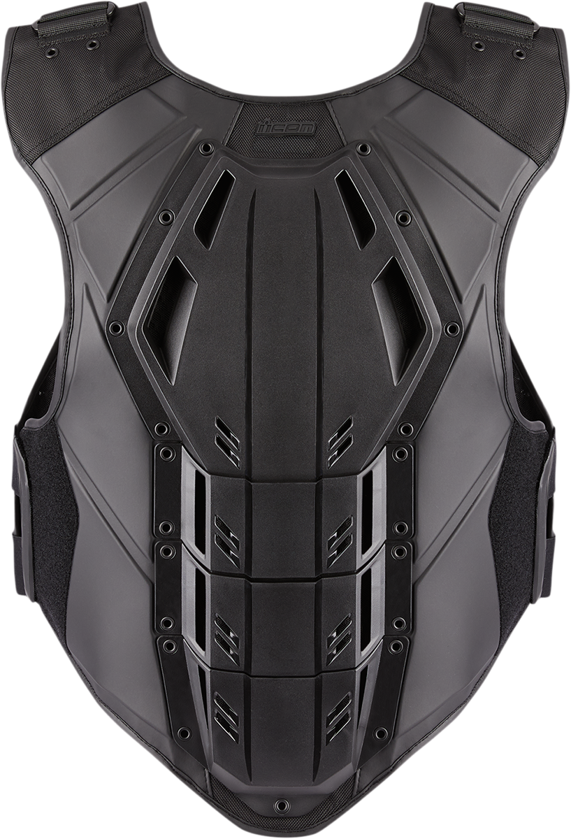 Bill's Exhausts ICON Field Armor 3 Stealth vest in size S/M, shown in black with tactical design and adjustable straps.