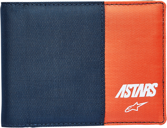 Alpinestars MX Wallet in navy and orange with multiple card slots, durable material, and branded design.