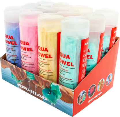 Assorted AIRHEAD Sports Group absorbing water towels in 12-pack, ideal for sports and outdoor activities, by Bill's Exhausts.