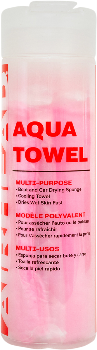 Airhead Sports Group absorbing water towel in rose color, designed for water activities by Bill's Exhausts.