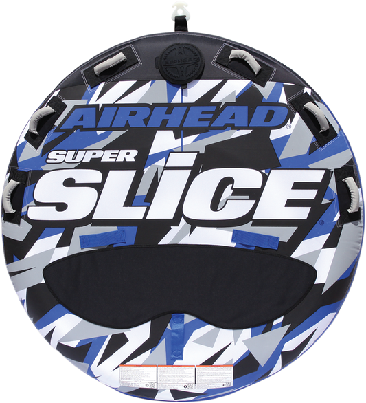 Airhead Super Slice AHSSL-32 towable water tube with bright orange and blue design, designed for water sports and fun.