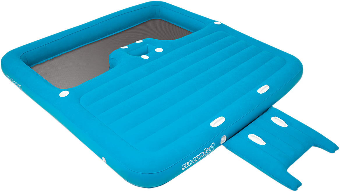 Colorful AIRHEAD Sports Group Sun Comfort Island towable water float with multiple handles and spacious seating for fun on the water.