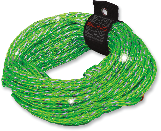 Bill's Exhausts Airhead Sports Group Bling 2-Rider Water Tube Rope, durable nylon with reflective accents, ideal for water sports.