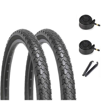 Black bicycle tire set with tubes, 26-inch Hycline SandRoller tires designed for mountain bikes or off-road cycling.
