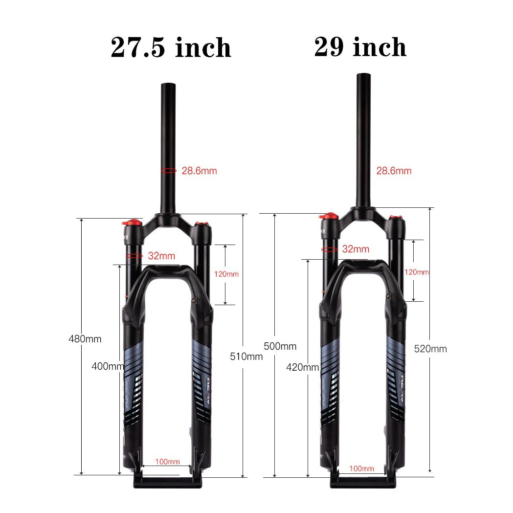 Hycline Blooke XC90 bicycle front suspension fork in 27.5-inch and 29-inch sizes, showing the sturdy mountain bike fork design.