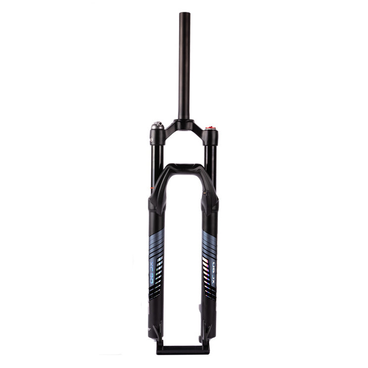 Hycline Blooke XC90 black bicycle front suspension fork for 27.5 and 29 inch mountain bikes, showing the fork's sleek design and stanchions.