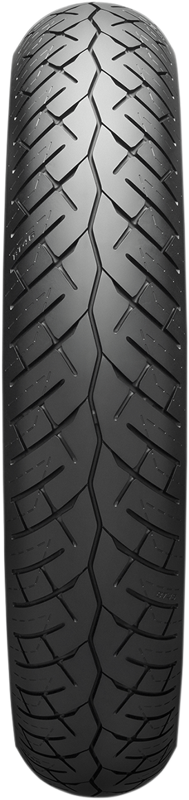 BRIDGESTONE Battlax BT-46 front motorcycle tire 110/90-18 for sport and touring bikes, showing tread pattern and sidewall details.