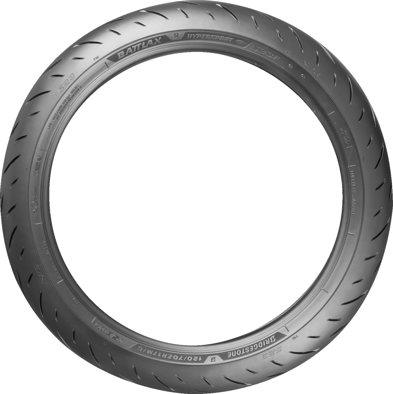 BRIDGESTONE Battlax S23 front motorcycle tire 110/70R17 54H with tread pattern and sidewall details