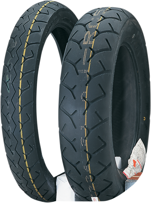 BRIDGESTONE Exedra G701 front tire for cruiser bikes, 150/80R17, showcasing the tread pattern and sidewall design.