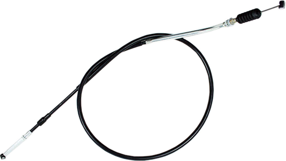 Motion Pro black vinyl clutch cable with premium chrome fittings for motorcycle, showcasing the cable's durable design and shiny fittings.