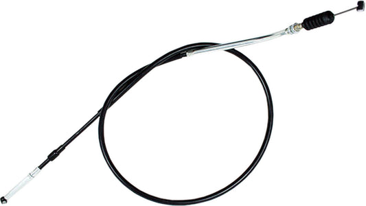 Motion Pro black vinyl clutch cable with premium chrome fittings for motorcycle, showcasing the cable's durable design and shiny fittings.