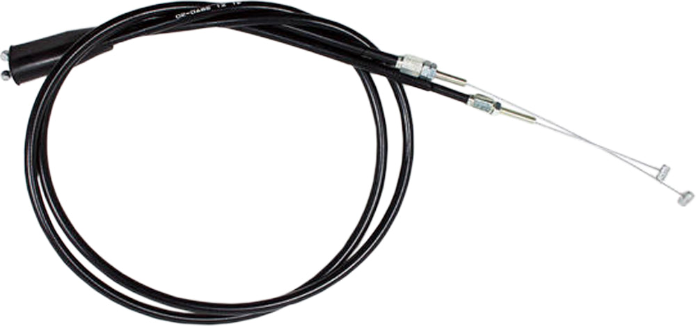 Black vinyl throttle push pull cable set by MOTION PRO, part #02-0486, with metal connectors and flexible cable for motorcycle control.
